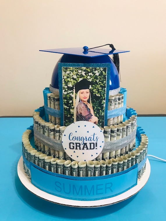 Light Blue Silver Graduation Non Edible Money Cake Etsy
