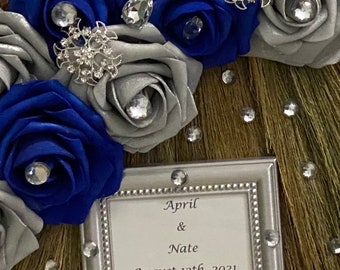 Personalized Wedding Broom (Large) - Royal blue/silver- For Jump The Broom Ceremonies