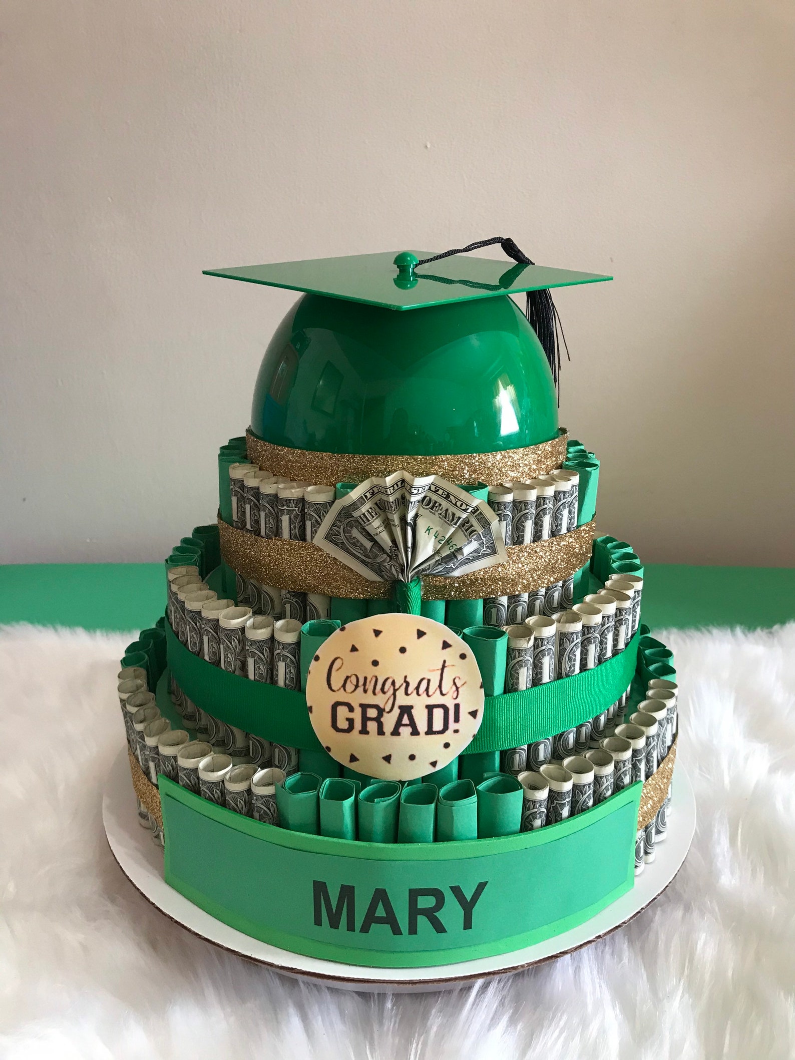 Green/Gold Graduation Non-edible Money Cake | Etsy