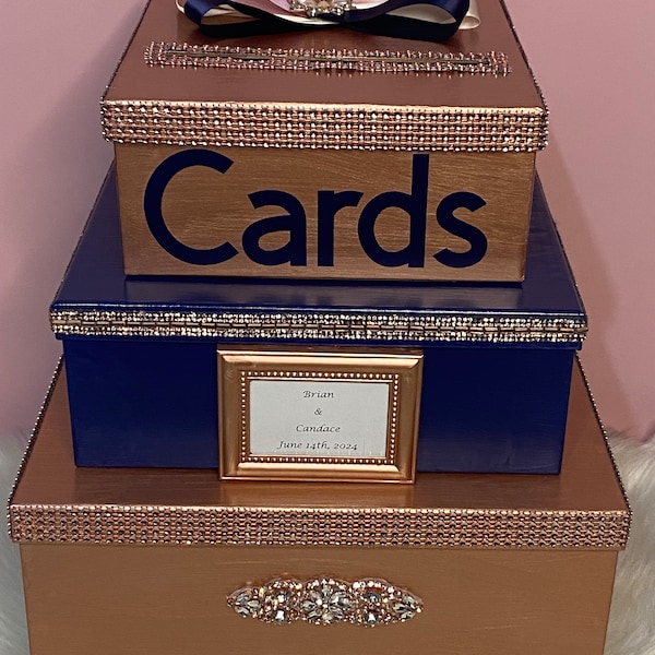 Personalized Wedding Card Box/3 Tier/Gift box/Rose gold/Navy/Ivory