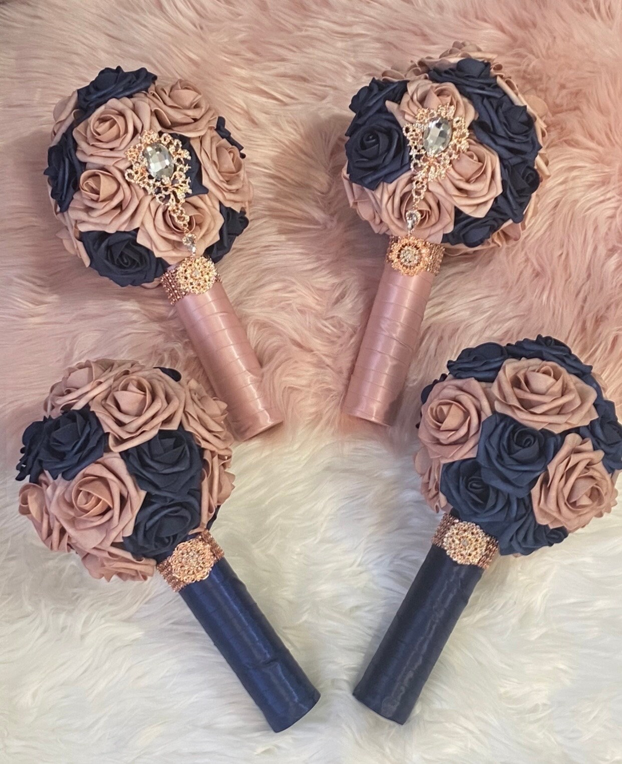 4 Bridesmaid Bouquets - Real touch artificial roses