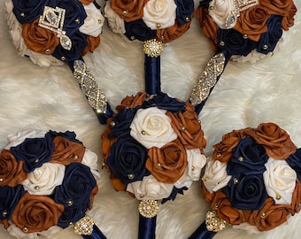 6 Bridesmaid Bouquets -Real touch artificial roses
