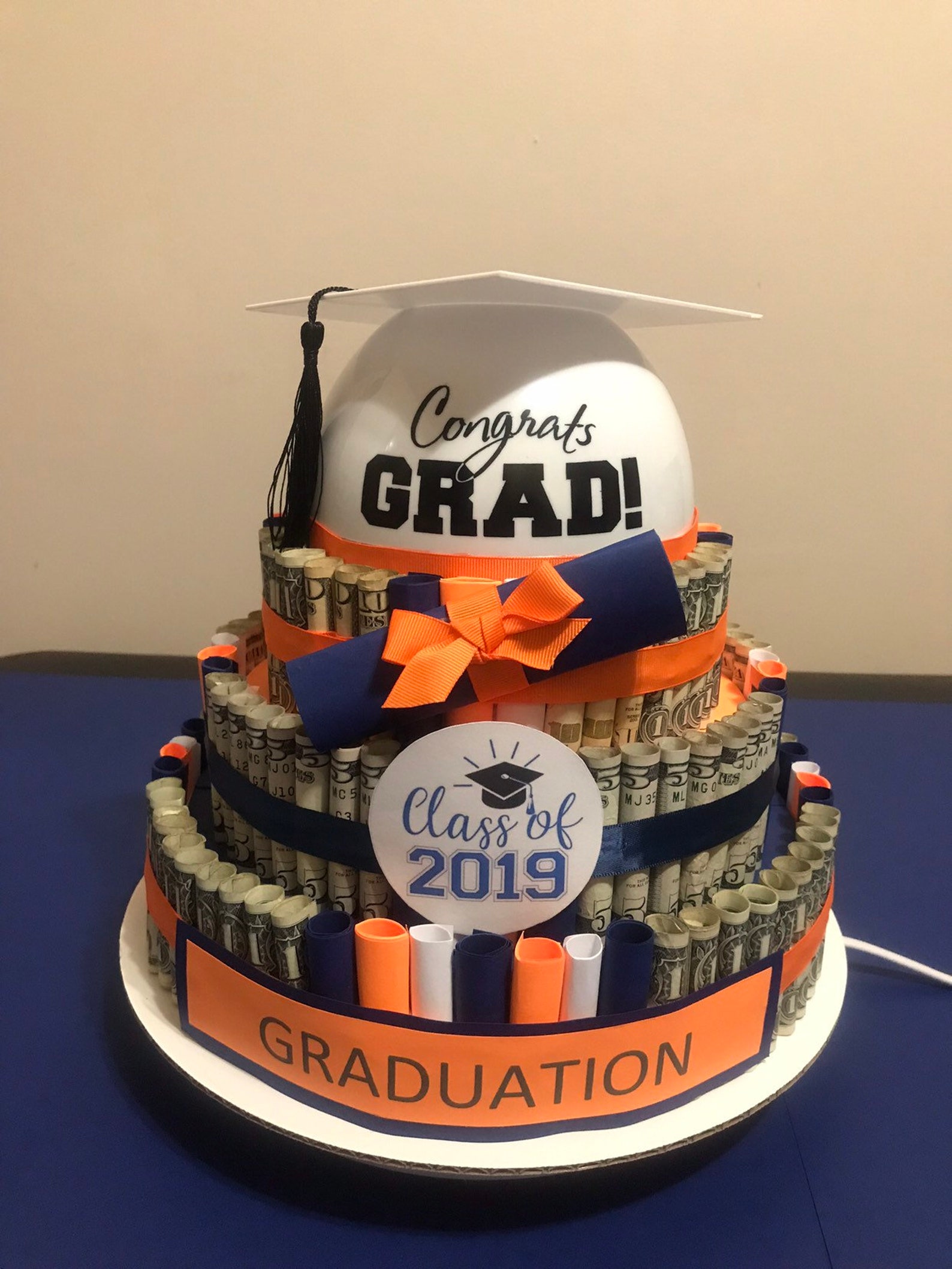 Orange/Blue Graduation Non-edible Money Cake | Etsy