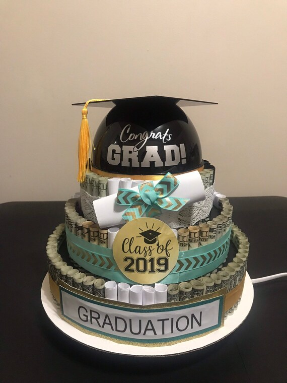 Turquoise Gold Black White Graduation Non Edible Money Cake Etsy
