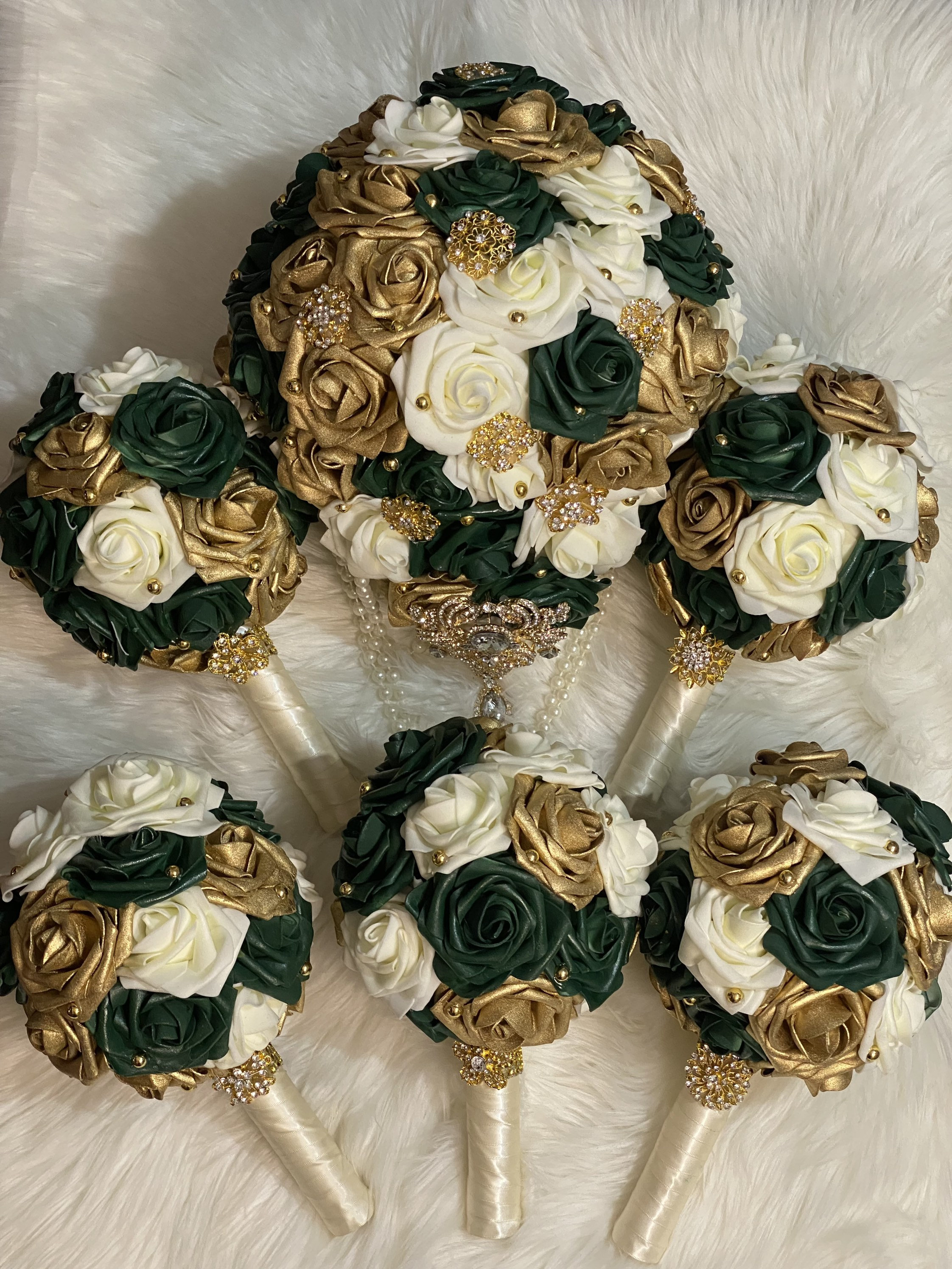 Bridal Party Package-cascade Bouquet & 5 Bridesmaid Bouquets 