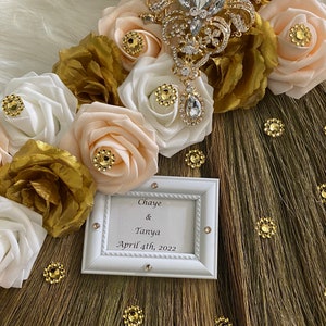 Personalized Wedding Broom (Large)-Blush pink, Gold, and White- For Jump The Broom Ceremonies