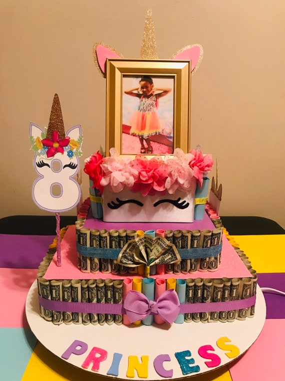 Birthday Unicorn Theme Non Edible Money Cake Etsy