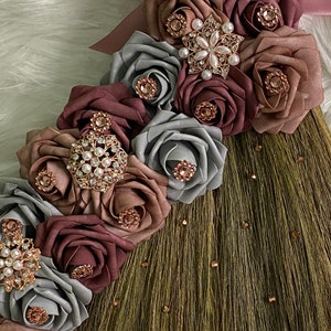 Custom Wedding Broom (Large) - Mauve/rose gold/grey/wedding date & names not included
