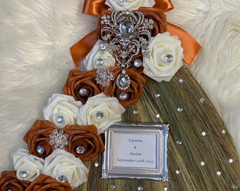 Balai de mariage personnalisé (grand) - Orange brûlé/ivoire - Pour les cérémonies Sauter le balai