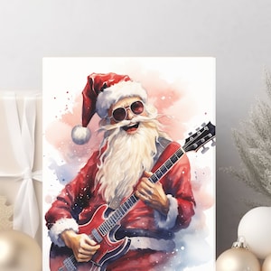 Cartões de notas com tema de Papai Noel Rock n Roll, cartões de notas de feriado, conjunto de cartões de felicitações de Natal do Papai Noel Punk Rock, cartões de notas de Natal do Papai Noel Rock n Roll