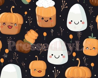 Halloween Marshmallows and Pumpkins Seamless Pattern (PNG, PDF)