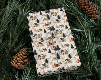 Wrapping Paper, Vintage Winter Wonderland Village Christmas Gift Wrap Papers, Holiday Gift Wrap, Festive Wrapping Sheets, Vintage Christmas