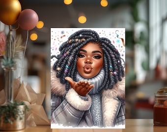 African American Woman Greeting Card, Her birthday, Birthday greeting card, blank greeting inside, Black Woman cards, Happy Birthday card