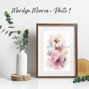Marilyn Monroe Digital Print, Printable Photo Marilyn Monroe, Digital Download, Printable Wall Art, Vintage Photo, Watercolor Marilyn Monroe