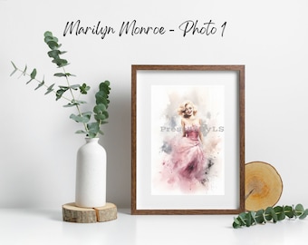 Akwarelowa reprodukcja Marilyn Monroe, hollywoodzki glamour w stylu vintage (pobranie cyfrowe)