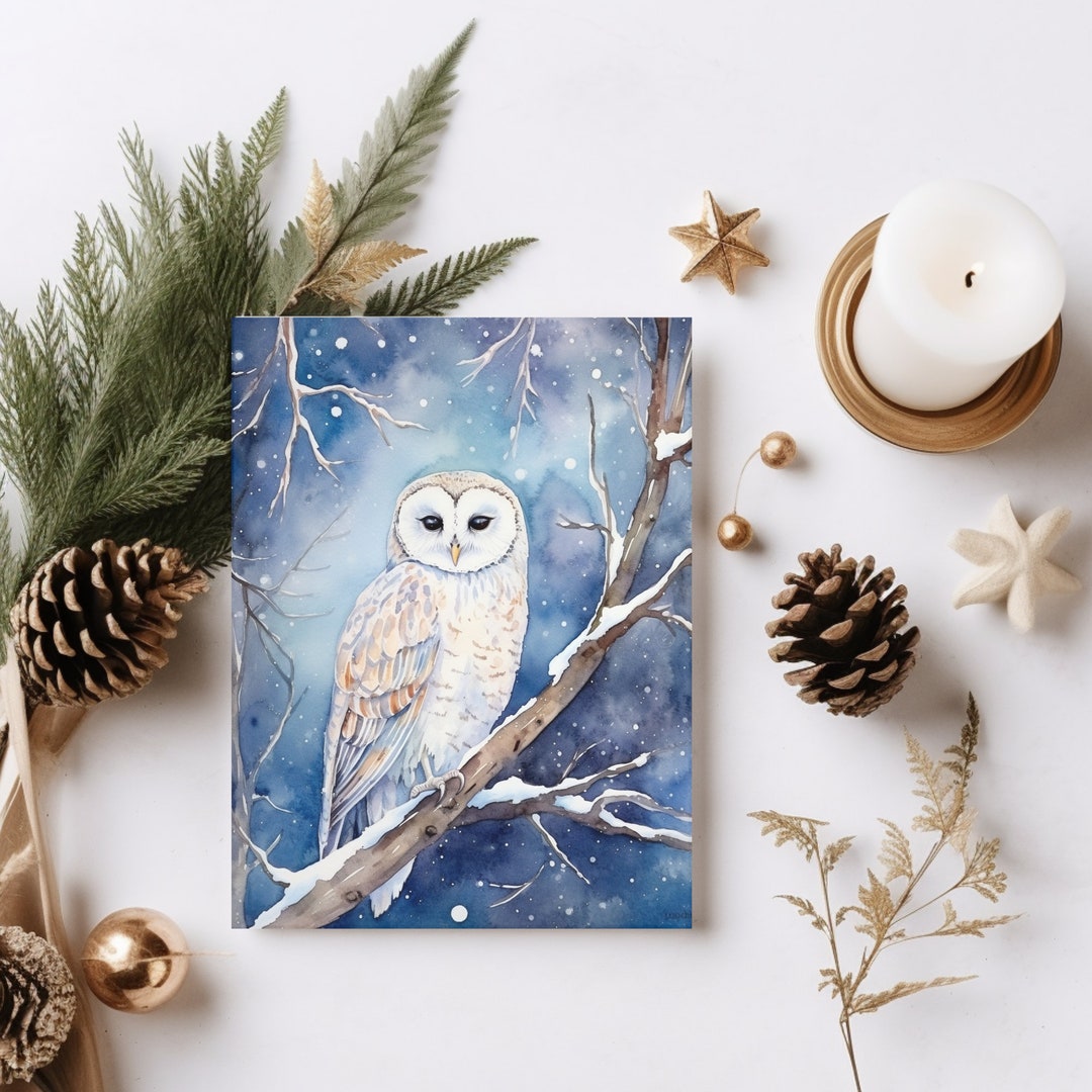 Watercolor Winter Owl Theme Notecards, Card Gift Set, Blank Greeting ...