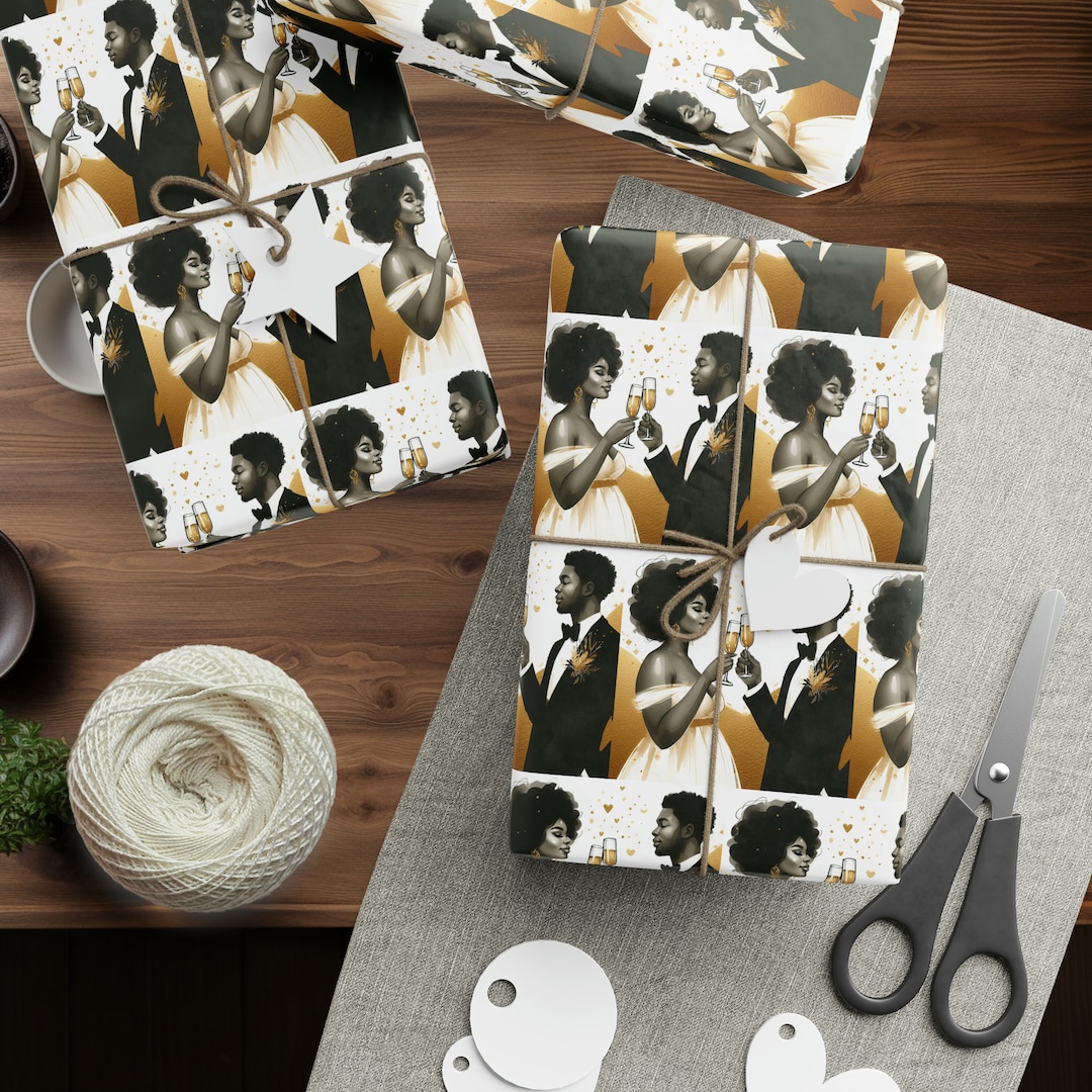 African American Wrapping Paper, Valentines Day, Black Couple Gift Wrap