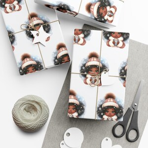 Cute Black Girl Winter Hot Chocolate Wrapping Paper (24x29 inch) zdjęcie 3