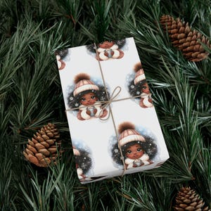 Cute Black Girl Winter Hot Chocolate Wrapping Paper (24x29 inch) zdjęcie 1