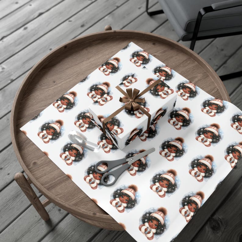 Cute Black Girl Winter Hot Chocolate Wrapping Paper (24x29 inch) zdjęcie 4