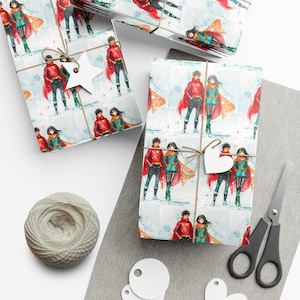 Inpakpapier - Anime geïnspireerd Superhero Girl and Guy Duo, cadeaupapier, cadeauverpakking, cadeauverpakking, cadeauverpakking, verjaardagsomslag, cadeauverpakking