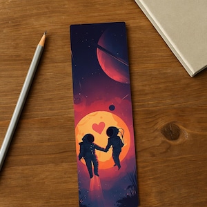 Romantic Astronaut Bookmark – Space Love Bookmark for Sci-Fi Fans, Starry Sky Galaxy Gift for Book Lovers, Anniversary, Christmas Gift
