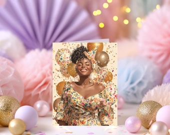 Black Girl Birthday Card | Luxury Birthday Greeting Card for Her | Birthday Card | Glam Party Card | Confetti Birthday Card | Birthday Queen