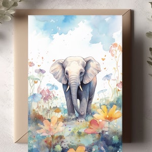 Cartes à thème Water Color Elephant, ensemble cadeau de 9 cartes, cartes de vœux vierges, cartes de vœux en vrac