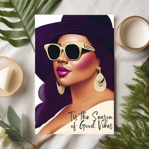 Tis the Season of Good Vibes, African American Greeting Card Black Woman Cards Affirmation Cards Affirmation Greeting Cards