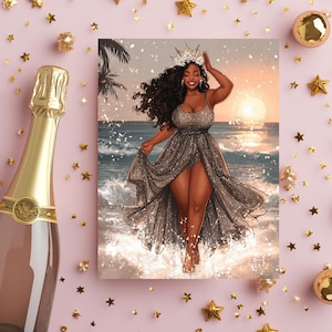 Birthday Card | Note Card | Greeting Card | African American Woman Card | Her Birthday | Black Woman Birthday Cards | Woman on the Beach