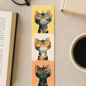 Whimsical Cat Bookmark with Glasses – Cute Tabby Cat Illustration Bookmark for Book Lovers, Gift for Cat Moms & Readers