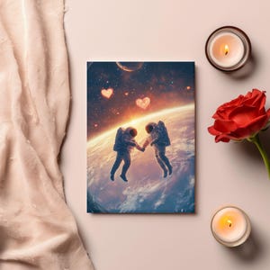 Cosmic Love: Space-Themed Valentine&#39;s Greeting Card (5x7) Valentines Day Greeting Card | Valentines Cards | Romantic Space Theme Love Card