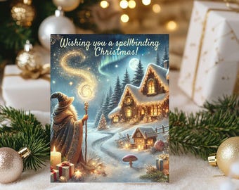 Magical Christmas Wizard Greeting Card Set - Enchanting Holiday Cards, Magic Wizard Greeting Card - Christmas Magic - Winter Wonderland