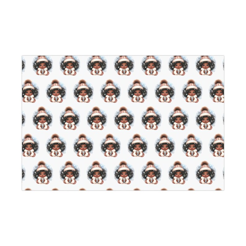 Cute Black Girl Winter Hot Chocolate Wrapping Paper (24x29 inch) zdjęcie 2