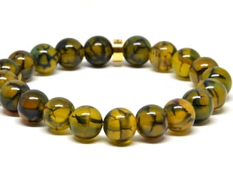 Pulsera de estiramiento de ágata de la vena del dragón verde genuino