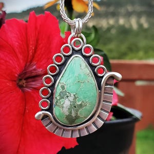 Green Turquoise Pendant - Turquoise and Sterling Silver