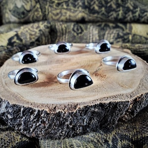 Half Moon Obsidian and Sterling Silver Ring - Various Sizes