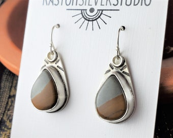 Landscape jasper and sterling silver earrings - Pair #2