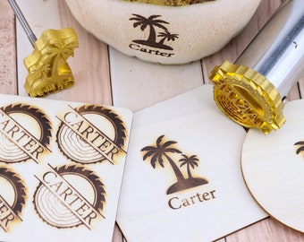 Custom Wedding Branding Iron: Engraved Brass Stamp for Wood & Coconut