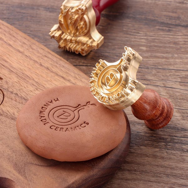 Sello de latón personalizado para arcilla: Sello de firma de cerámica personalizado, regalo para alfareros.