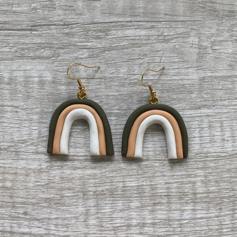 Rainbow Polymer Clay Earrings Groovy Arch 70s Etsy