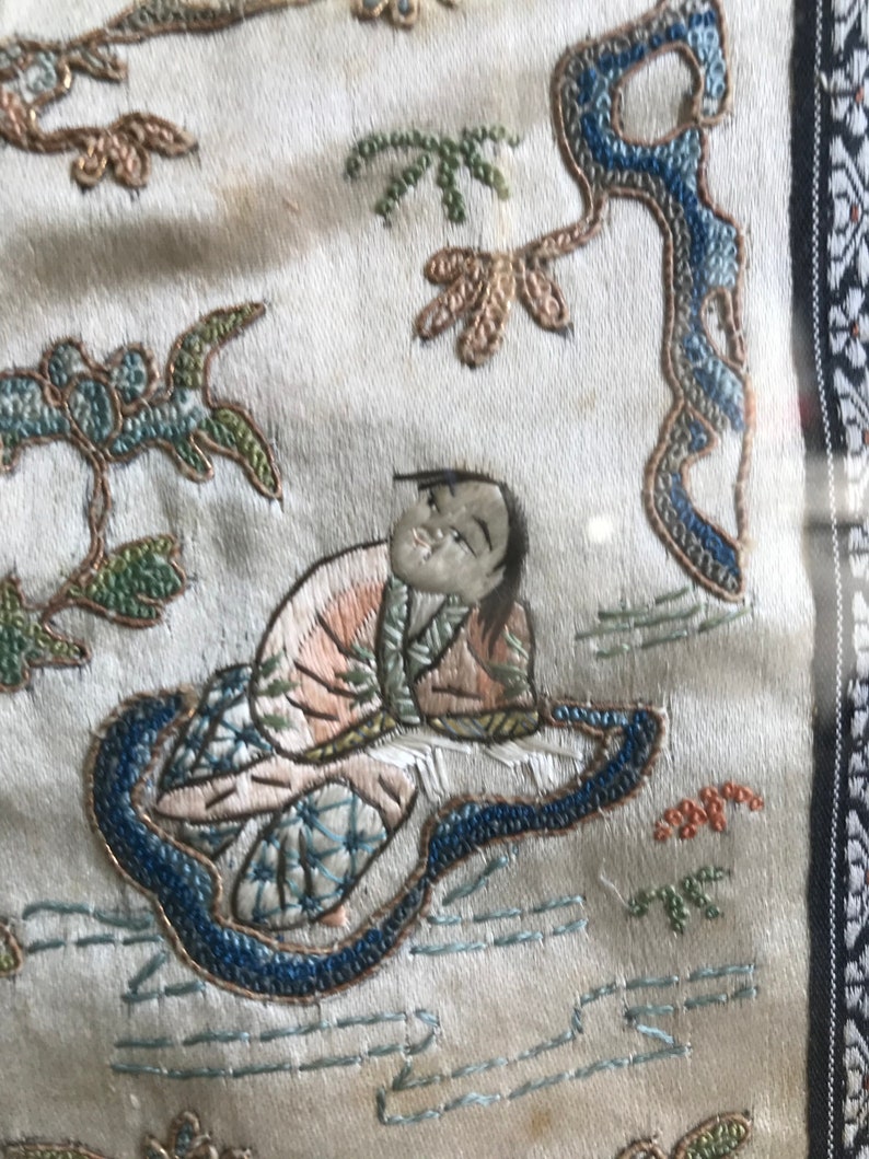 Antique Japanese Silk Embroidery Etsy