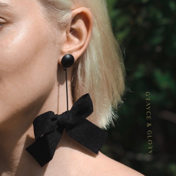 Black Bow  Earrings, Bow Earrings, Drop Earrings, dangle bow earrings, black bow  earrings , ribbon earrings, ribbon bow, gift for her