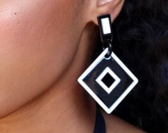 Acrylic Earrings | Acrylic Statement Earrings | Geometric Drop Earrings |  Earrings | Black and White Earrings | Retro Earrings