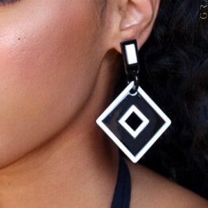 Acrylic Earrings | Acrylic Statement Earrings | Geometric Drop Earrings |  Earrings | Black and White Earrings | Retro Earrings