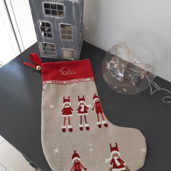 Botte de Noel personnalisée par broderie faite à la main du prénom