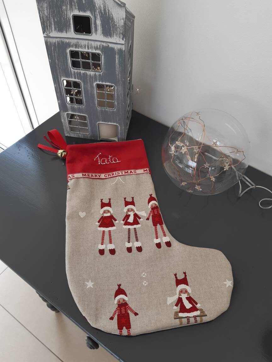 Botte de Noel Personnalisée Par Broderie Faite à La Main Du Prénom