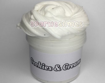 Cookies & Cream Slime Scented - Thick and Glossy. 4oz snap lid Container. UK Slime Shop, Sparkle Slimes