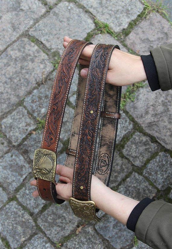 Leather Belts With Embossing Twolayer. Etsy