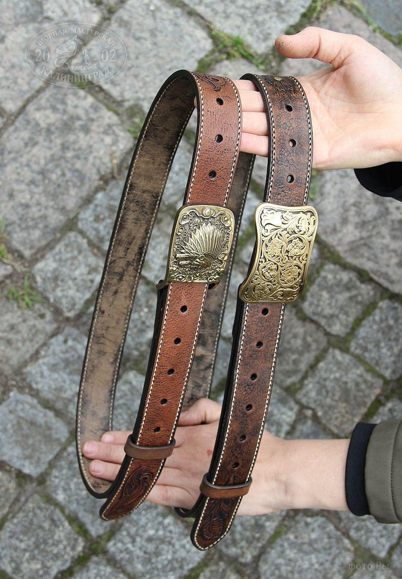 Leather Belts With Embossing Twolayer. Etsy
